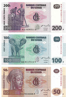 ETATS D'AFRIQUE CENTRALE - R.D.C. 2007 Lot De 3 Billets  50-100-200 Franc - P.97a,P.98a,P.99a.2  Neuf UNC - États D'Afrique Centrale