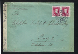 SLOVAQUIE 1941:  LSC De Bratislava Pour Prague Affr. De 2K, Double Censure Allemande - Briefe U. Dokumente