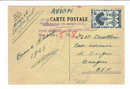 MADAGASCAR - CP TP N°269 OB TANARIVE + TAXE PERCUE PAR AVION 5,80 FRS - OCT 1944 - POUR BANGUI - AOF + CONTROLE POSTAL - Altri & Non Classificati