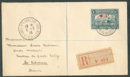N°160 -1 Franc Croix-Rouge Obl. Sc Ste-ADRESSE POSTE BELGE Sur Lettre Recommandée Du 8-2-1916 Vers Le Havre. Superbe- 17 - 1918 Red Cross