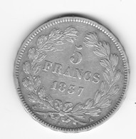 5 Francs Louis Philippe 1837 A TTB - 5 Francs