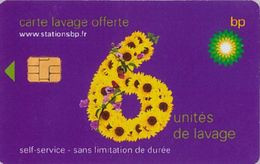 # Carte A Puce Portemonnaie  Lavage BP - Fleur - Violet - 6u - Puce1? - Offerte Non Gratté - Tres Bon Etat - - Car-wash