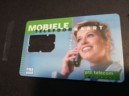 NETHERLANDS  GSM SIM CARD CARRIEER  PTT  WOMAN ON PHONE    ( WITHOUT CHIP )  CARD  ** 4643** - Openbaar