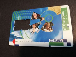 NETHERLANDS  GSM SIM CARD CARRIEER  PTT  3 PEOPLE  ON PHONE    ( WITHOUT CHIP )  CARD  ** 4644** - Publiques