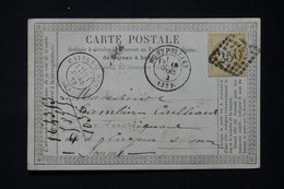 FRANCE - Carte Précurseur De Montpellier Pour Cayeux/ Mer En 1873, Affranchissement Cérès 15ct, GC 2502 - L 87140 - Vorläufer