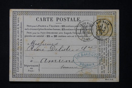 FRANCE - Carte Précurseur De Roubaix Pour Amiens En 1876, Affranchissement Cérès 15ct - L 87147 - Vorläufer
