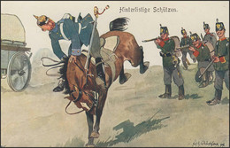 Ansichtskarte 1. Weltkrieg: Hinterlistige Schützen Karikatur, Ungebraucht - Occupazione 1914 – 18