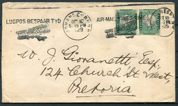 1929 South Africa Johannesburg (Lugpos Machine Slogan)- Pretoria Airmail Robertson Cover - Airmail