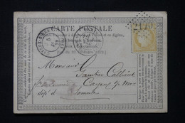 FRANCE - Carte Précurseur De Paris Pour Cayeux/ Mer En 1873, Affranchissement Cérès 15ct, GC 2170 - L 87152 - Vorläufer