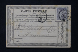 FRANCE - Carte Précurseur De Paris Pour Amiens En 1878, Affranchissement Sage 15ct, Cachet Commercial Au Dos - L 87157 - Vorläufer