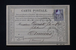 FRANCE - Carte Précurseur De Amiens Pour Amiens , Affranchissement Sage 15ct, Cachet Ovale BM - L 87158 - Vorläufer