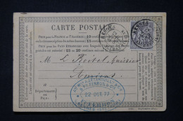 FRANCE - Carte Précurseur De Rennes Pour Amiens En 1877, Affranchissement Sage 15ct, Cachet Commercial - L 87159 - Vorläufer