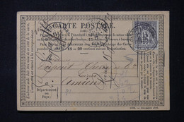 FRANCE - Carte Précurseur De Sarnois Cachet Commercial Au Dos Pour Amiens En 1877, Affranchissement Sage 15ct - L 87162 - Vorläufer