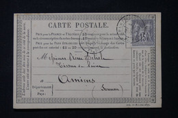 FRANCE - Carte Précurseur D'un Commerçant De Paris Pour Amiens En 1877, Affranchissement Sage 15ct - L 87166 - Vorläufer