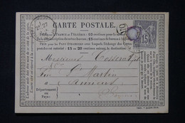 FRANCE - Carte Précurseur De Naours Avec Cachet OR Pour Amiens En 1876, Affranchissement Sage 15ct - L 87168 - Vorläufer