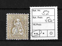 1862 - 1881 SITZENDE HELVETIA (gezähnt) → SBK-52** Mit Faserpapier Und Perfekter Zähnung - Unused Stamps