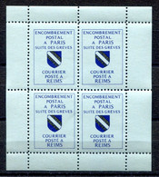 RC 20002 FRANCE COTE 64€ GREVE N° 40 ENCOMBREMENT POSTAL A PARIS COURRIER POSTÉ A REIMS BLOC DE 4 NEUF ** MNH TB - Autres & Non Classés