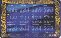 MAN-168 TARJETA DE LA ISLA DE MAN DE UN CALENDARIO DEL AÑO 2001 - Isla De Man