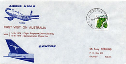 Sydney 1974 - First Visit On Australia Airbus A300 - Demonstration Flight Singapore Darwin For Qantas   1er Vol Erstflug - Marcophilie