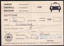 Germany Munich 1979 / Taxi Quittung / Invoice - Transport