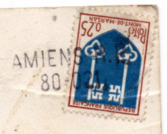 Griffe Linéaire Ou Horizontale  AMIENS R.P  80.021  Sur Tp,le Tout Sur Cpsm 14 X 9  Lourdes................à Saisir - Manual Postmarks