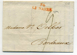 LIVERPOOL  Acheminée Et Postée Au HAVRE / Dept 74 Seine Inferieure / 1824 - 1801-1848: Précurseurs XIX