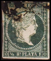 1855. SPANISH WESTINDIES. Isabella II ½ R PLATA F Bluish Paper. (Michel 1) - JF413802 - Autres & Non Classés