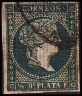 1855. SPANISH WESTINDIES. Isabella II ½ R PLATA F Bluish Paper. (Michel 1) - JF413803 - Other & Unclassified