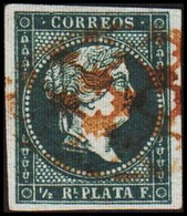 1855. SPANISH WESTINDIES. Isabella II ½ R PLATA F Bluish Paper. (Michel 1) - JF413804 - Autres & Non Classés
