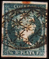 1855. SPANISH WESTINDIES. Isabella II ½ R PLATA F Bluish Paper. (Michel 1) - JF413805 - Andere & Zonder Classificatie