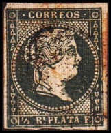 1856. SPANISH WESTINDIES. Isabella II ½ R PLATA F Yellowish Paper. (Michel 5) - JF413813 - Andere & Zonder Classificatie