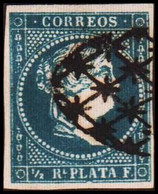 1857. SPANISH WESTINDIES. Isabella II ½ R PLATA F White Paper. Interesting Cancel.  (Michel 8) - JF413823 - Autres & Non Classés
