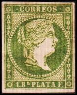 1857. SPANISH WESTINDIES. Isabella II 1 R PLATA F White Paper. Hinged. (Michel 9) - JF413827 - Autres & Non Classés