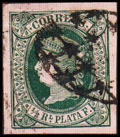1864. SPANISH WESTINDIES. Isabella II ½ R PLATA F White Paper. Interesting Cancel.  (Michel 14a) - JF413841 - Autres & Non Classés