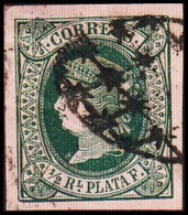 1864. SPANISH WESTINDIES. Isabella II ½ R PLATA F White Paper. Interesting Cancel.  (Michel 14a) - JF413841 - Altri & Non Classificati