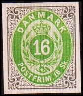 1886. Official Reprint. Bi-coloured Skilling. 16 Sk. Gray/green Inverted Frame. (Michel 20 II ND) - JF413927 - Proofs & Reprints