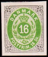 1886. Official Reprint. Bi-coloured Skilling. 16 Sk. Gray/green Inverted Frame. (Michel 20 II ND) - JF413928 - Proeven & Herdrukken