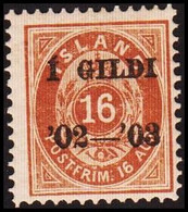 1902. I GILDI. 16 Aur Brown. Perf. 12 3/4. Black Overprint. Never Hinged. (Michel 29B) - JF413982 - Neufs