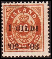1902. I GILDI. 16 Aur Brown. Perf. 12 3/4. Black Overprint. Hinged. Margin Watermark.... (Michel 29B) - JF414011 - Unused Stamps