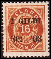 1902. I GILDI. 16 Aur Brown. Perf. 12 3/4. Black Overprint. Hinged. Margin Watermark.... (Michel 29B) - JF414012 - Ungebraucht