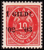 1902. I GILDI. 10 Aur Red. Perf. 12 3/4. Black Overprint. Variety AFA 8x. Never Hinge... (Michel 28B) - JF414033 - Neufs