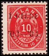 1902. I GILDI. 10 Aur Red. Perf. 12 3/4. Black Overprint. Variety AFA 8x. Hinged.  (Michel 28B) - JF414034 - Neufs