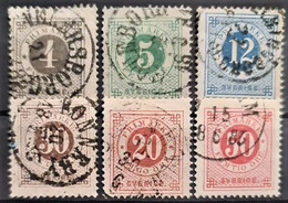SWEDEN 1877/79 - Canceled - Sc# 29, 30, 32, 33, 35, 36 - Used Stamps
