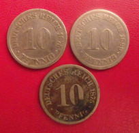 Allemagne. 3 Pièces De 10 Pfennig 1875 Et 1889. Deutsches Reich - 10 Pfennig