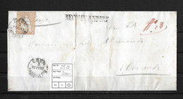 1854-1862 Helvetia (ungezähnt)  Siegel- Briefhülle CHUR Nach OBERVAZ / GR     ►SBK-25B4 / Balkenstempel RECOMMANDIRT◄ - Briefe U. Dokumente