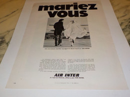 ANCIENNE PUBLICITE MARIEZ VOUS LIGNE AERIENNE AIR INTER 1968 - Pubblicità