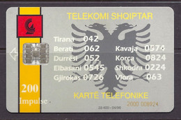Albania 2000 - Telekomi Shqiptar, Coat Of Arms, 200 Impulse, Used - Usate - Albanië
