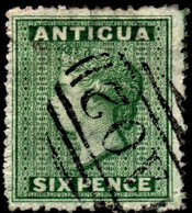 Antigua 1863 SG 8  6d Green  Wmk Small Star    Rough Perf 14 To 16   Used A02 Cancel - 1858-1960 Colonia Británica