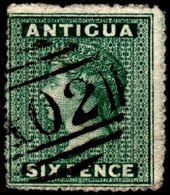 Antigua 1863 SG 9  6d Dark Green  Wmk Small Star    Rough Perf 14 To 16   Used A02 Cancel - 1858-1960 Colonia Britannica