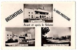 ALGERIE - CPSM écrite ORLEANSVILLE (Chlef) 1956 - La Sous-Préfecture - Avant Et Après Le Séisme - - Chlef (Orléansville)